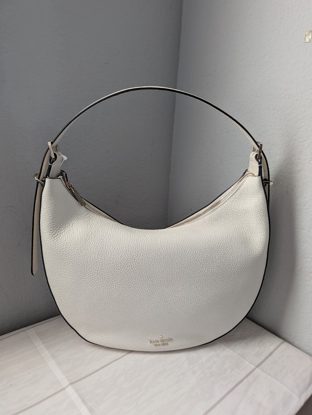 NWT Kate Spade KM686 Nova Large Crescent Leather Shoulder Bag In Meringue